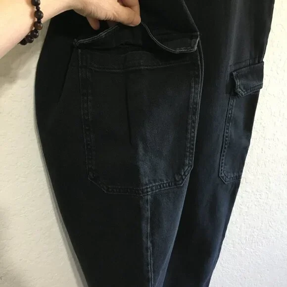 ZARA High Waist Baggy Fit Paper Bag Carrot Leg Ankle Rigid Black Womens 6 - Picture 6 of 16